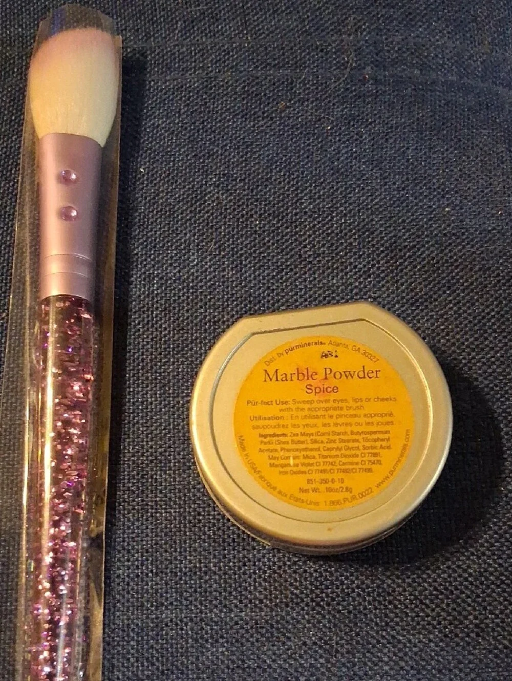 Pur Peach-Orange Pressed Blush with Pink Glitter Handle Brush